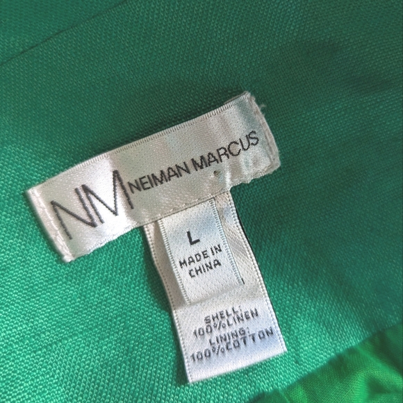 Neiman Marcus Linen Blazer Large Green Open Back Slit Modern Jacket Light Solid - Picture 4 of 4